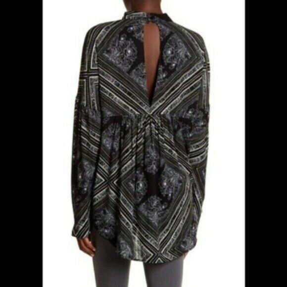 Free People Black White Yellow Walking on a Dream Printed Tunic Top NEW Women XS - Picture 3 of 7